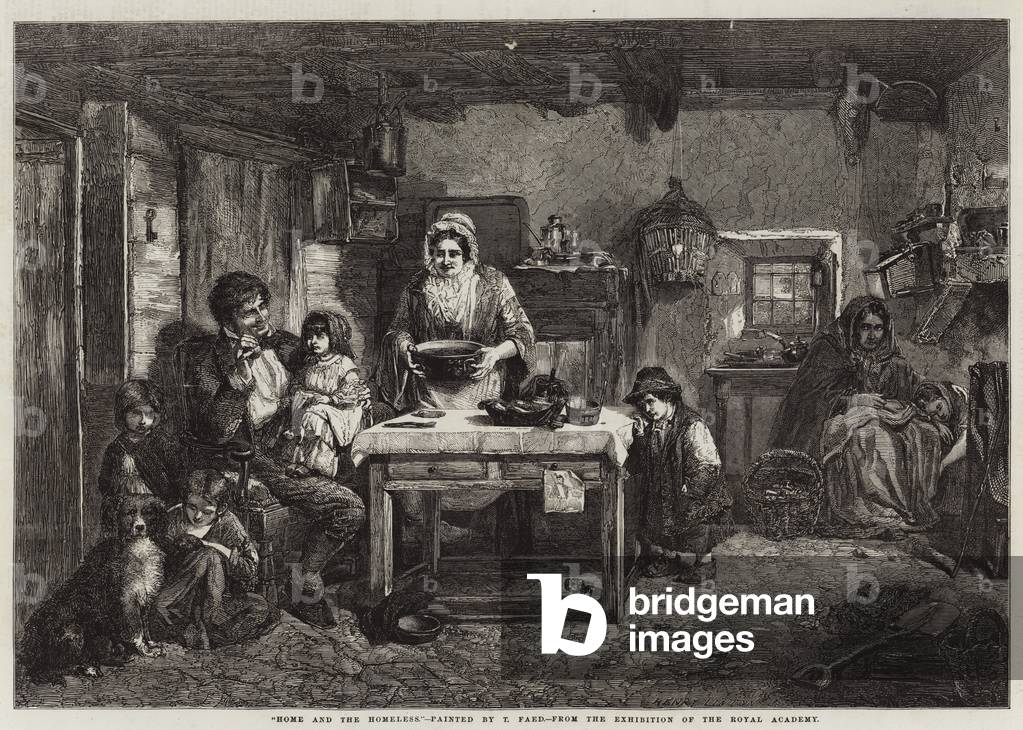 Home and the Homeless (engraving) by Thomas Faed, b/w