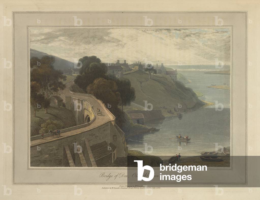 The Bridge of Don at Old Aberdeen on the Scottish coast. The coastline and landscape of Great Britain. Drawn a