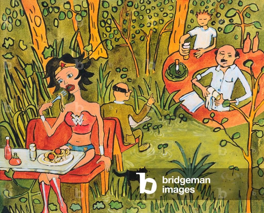 Immagine di Dipinto "Wonder Woman eating Breakfast" 2010 di Justin Piperger