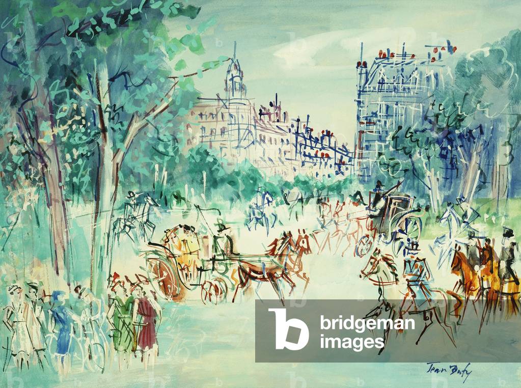 Paris, am Rande des Bois du Boulogne; Paris, aux a Bords du Bois du Boulogne, um 1950 (Gouache auf Papier an B