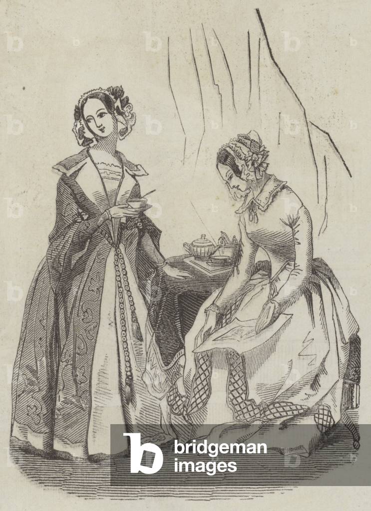 "The Fashions (Gravur)" 1843 von English School, b/w