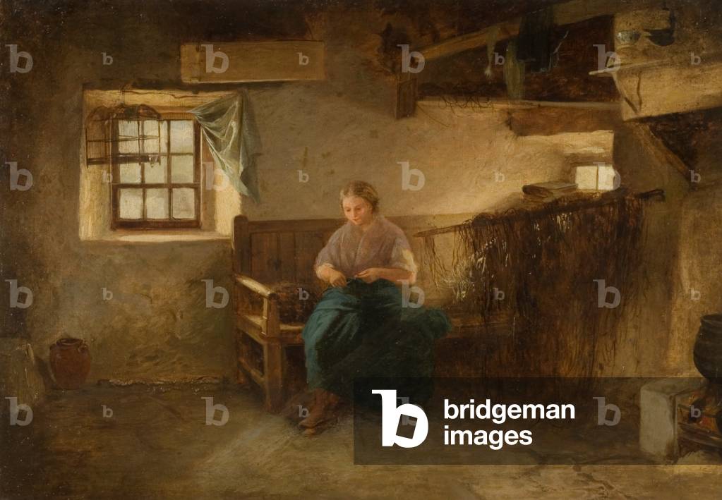 Interno con seduta donna (olio su tela)