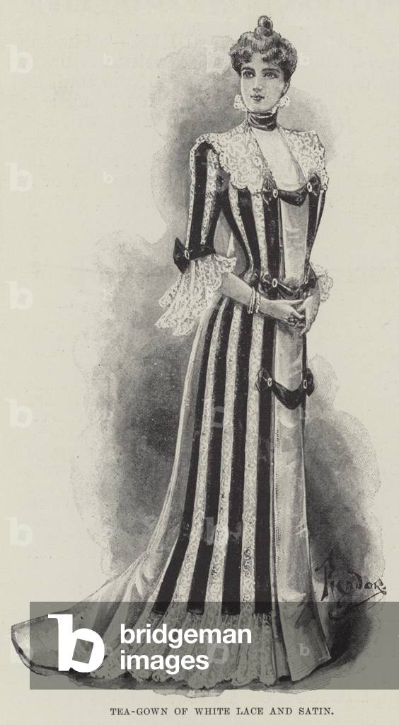 Bild von Druck "Teekleid aus weißer Spitze und Satin (litho)" 1899 von English School