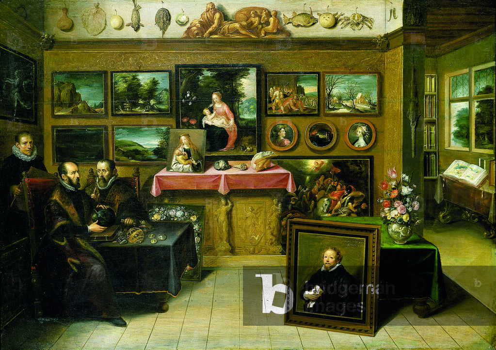 Cabient di un collezionista con Abraham Ortelio e Justus Lipsius, 1618 (olio su tela)