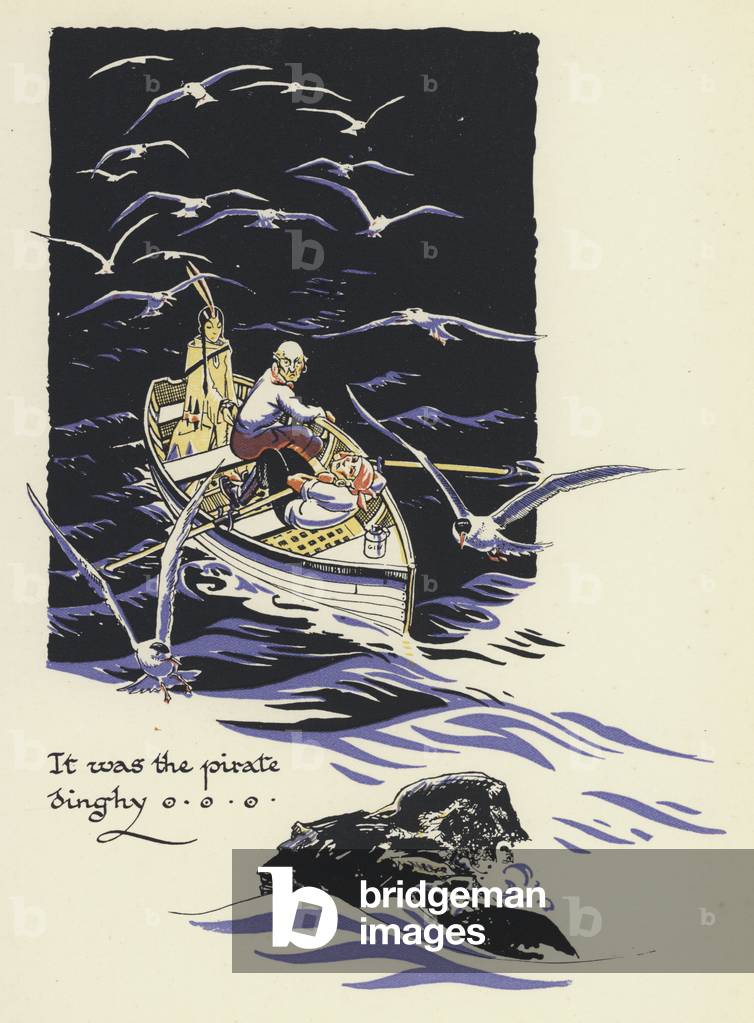 Bild von Druck "Peter Pan und Wendy: Es war das Piraten-Schlauchboot (Farbe litho)" 1931 von Gwynedd M. Hudson