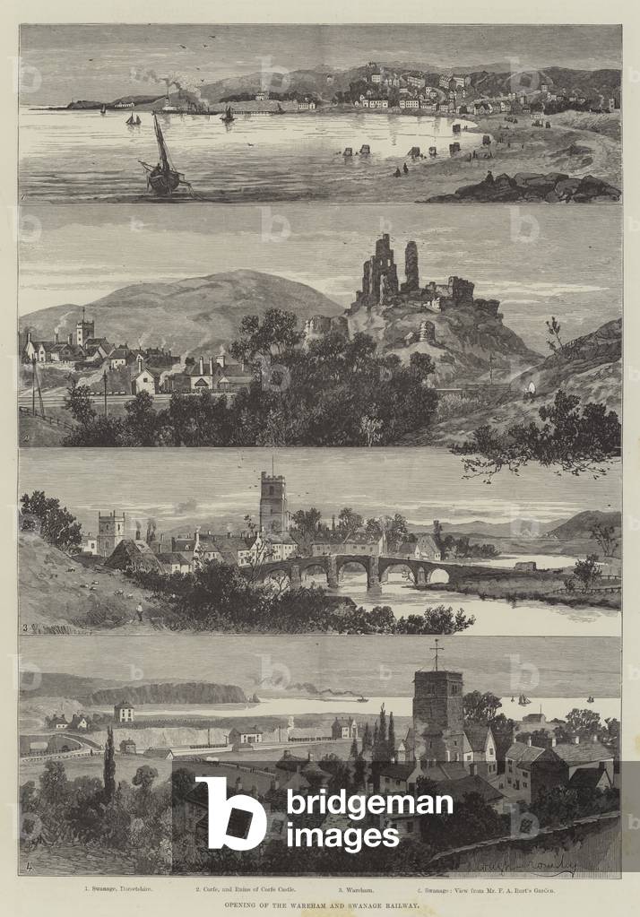Opening of the Wareham and Swanage Railway (engraving) by English Artist, b/w
