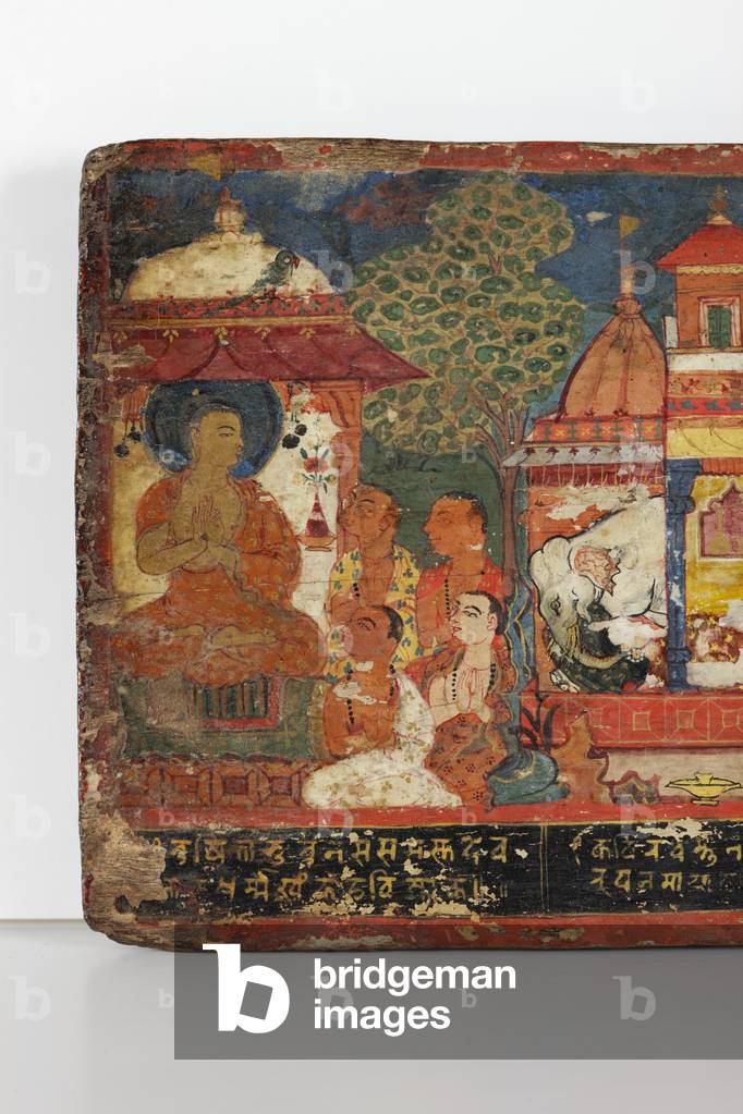 Detail aus buddhistischem Manuskriptcover (blickdicht w/c auf Holz)