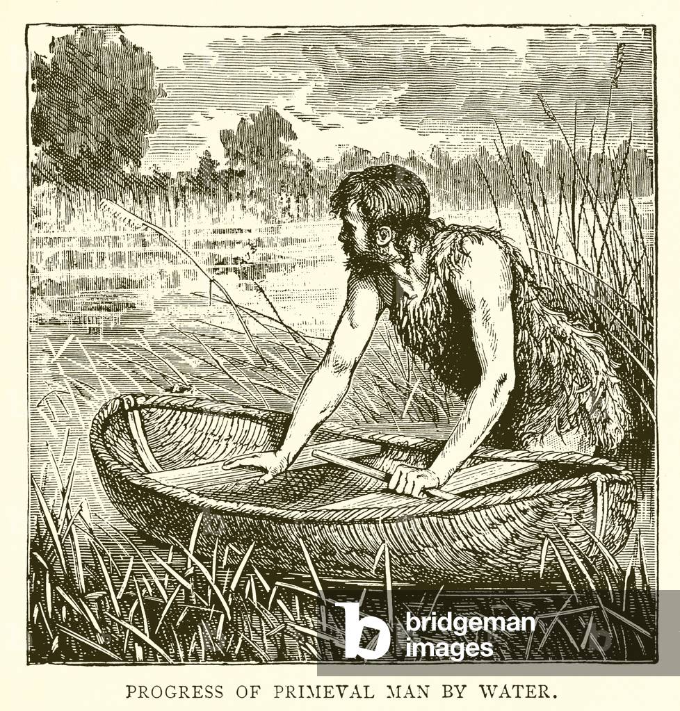 "Progresso di Primoral Man da acqua (incisione)" di English School, b/w