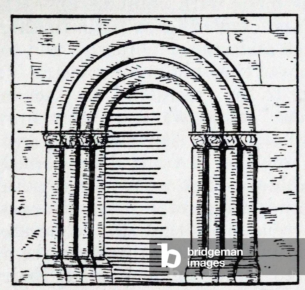 Image of Engraving depicting Illustration from a book depicting a Romanesque Door 1913, b/w