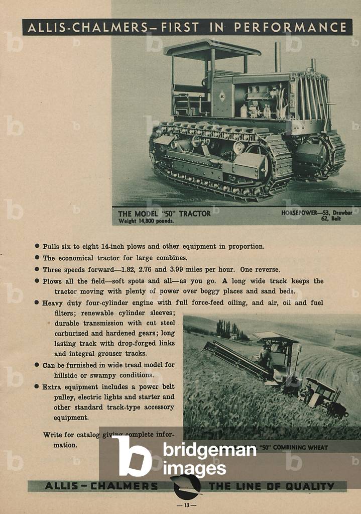 "Ein Allis Chalmers Modell 50 Traktor und Hang Modell 50 Traktor", c.1933