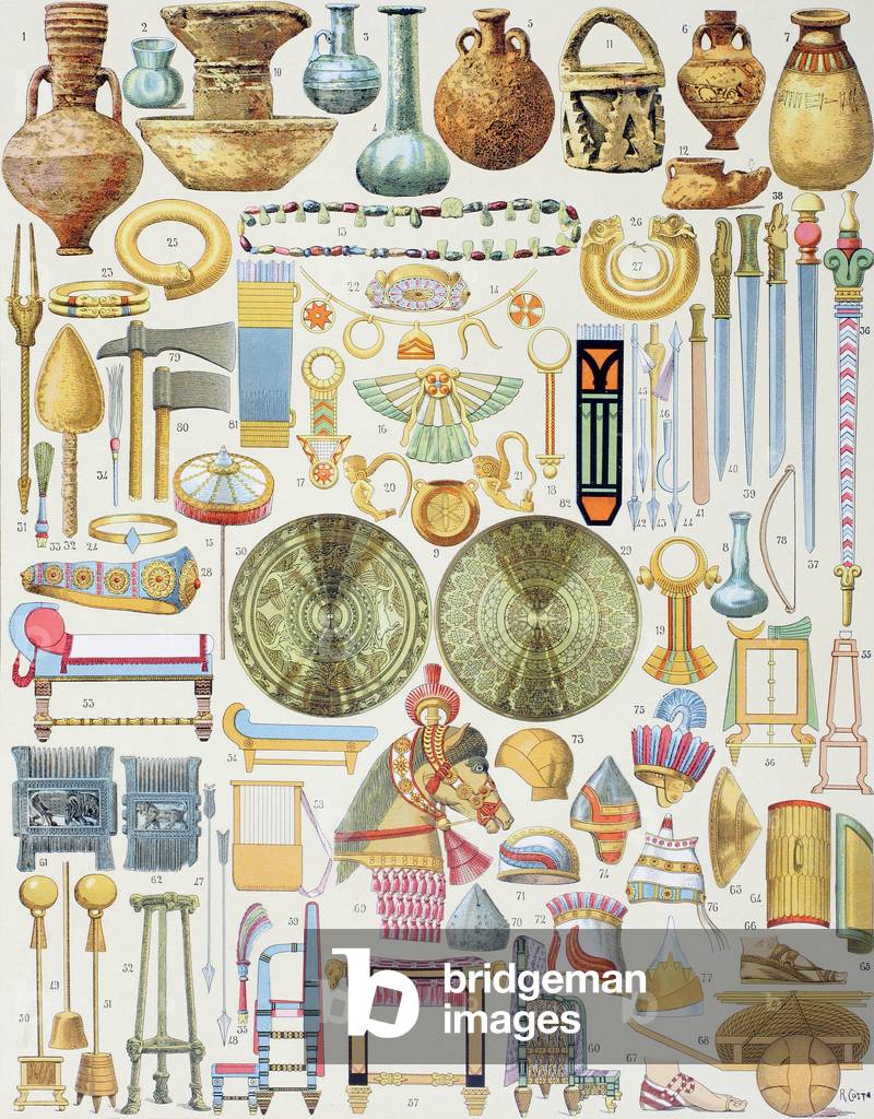 Image of Engraving depicting Objects of Assyrian art and industry 1910 by Spanish Artist