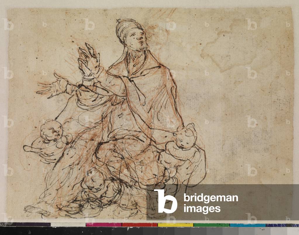 Study for the apotheosis of a bishop saint (verso) 1675-99 (red chalk by Portuguese Artist