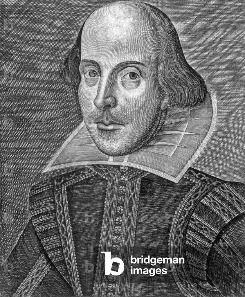 Portrait de William Shakespeare 1623 par English School, b/w