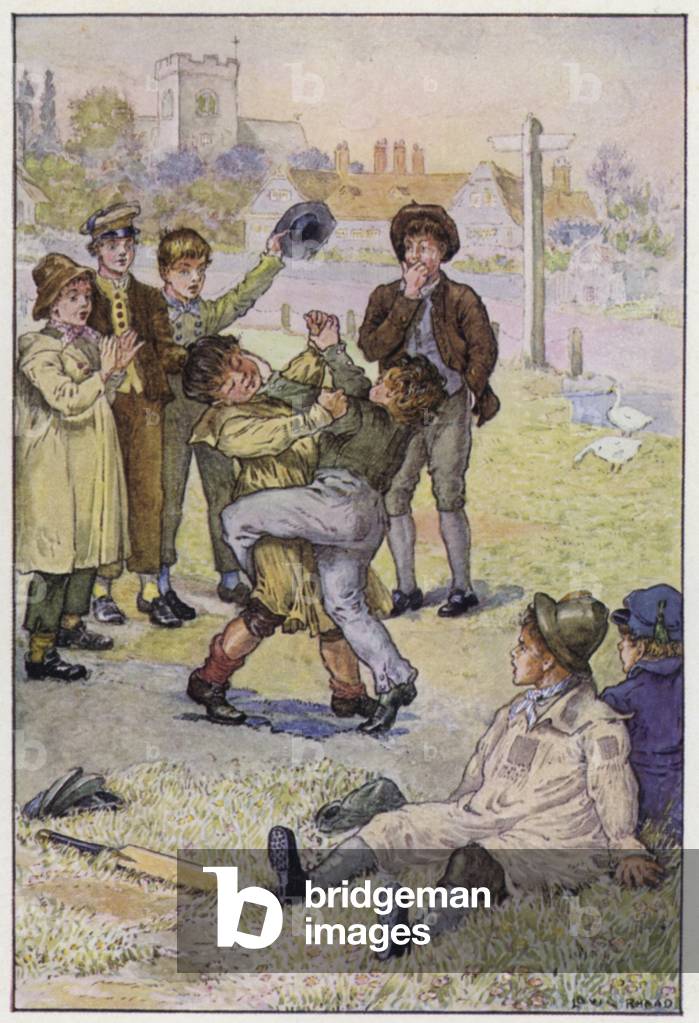 "Illustration für Tom Browns School-Days (Farbe Litho)" von Louis John Rhead