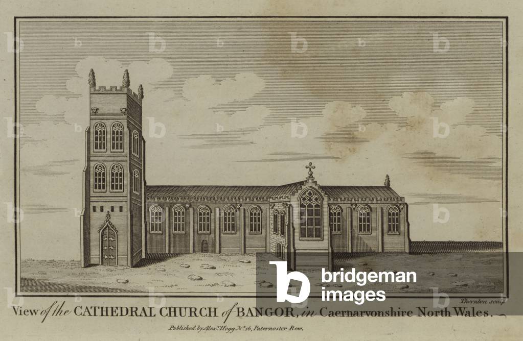 "Blick auf die Kathedrale von Bangor" 1701 von English School
