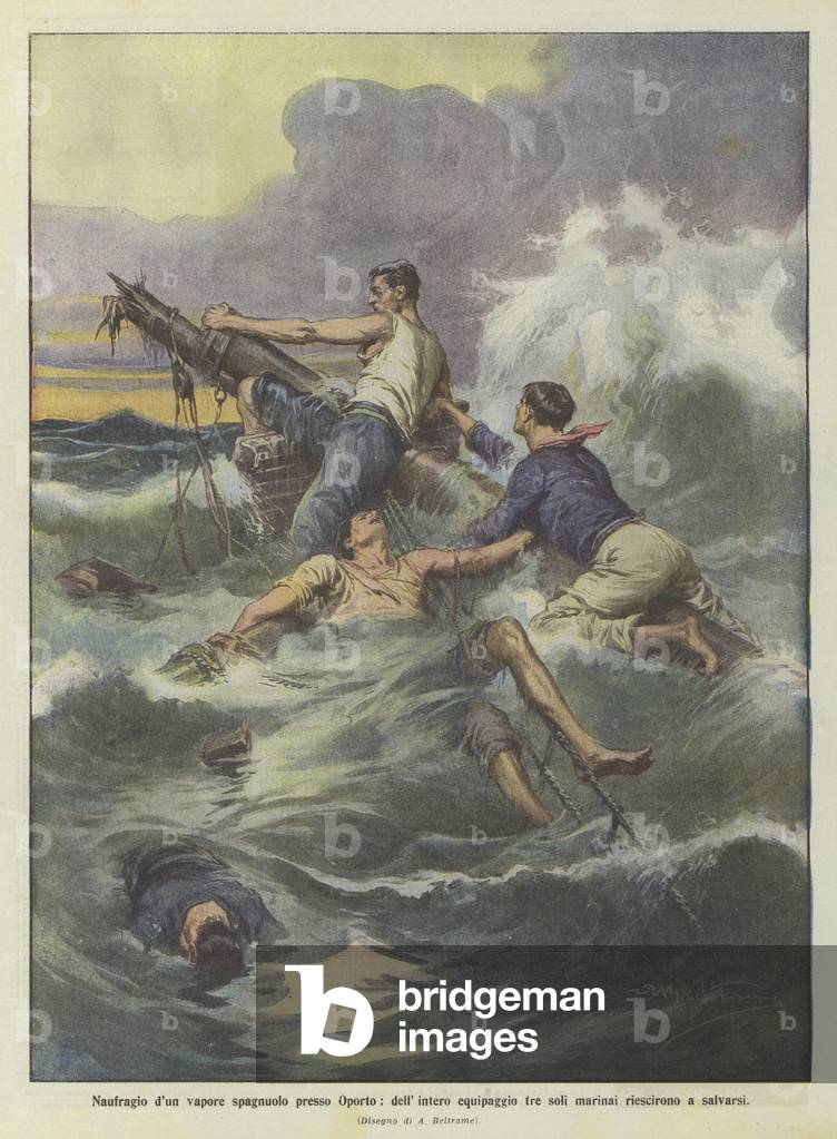 Schiffbruch eines spanischen Dampfers in der Nähe von Porto, von dem die gesamte Besatzung nur drei Seeleute s