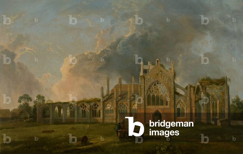 Image de Peinture représentant Vue de l'abbaye de Melrose (huile sur toile) par George the Elder Barret