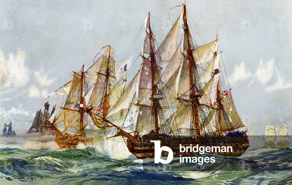 Presa del «Duguay Trouin» (Implacabile) dopo Trafalgar, 1805 (colore lito)