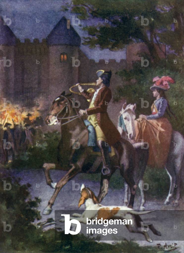 In un batter d'occhio tutti i Mauprati erano ai portcullis. Illustrazione per Mauprat di George Sand (color li