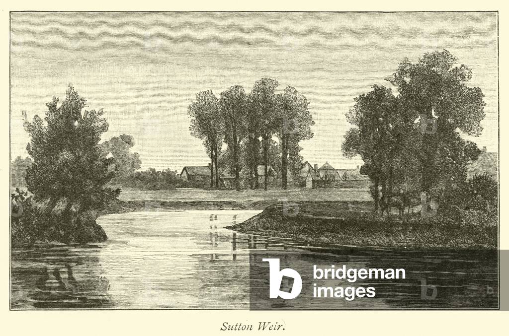 "Sutton Weir (incisione)" di English School, b/w