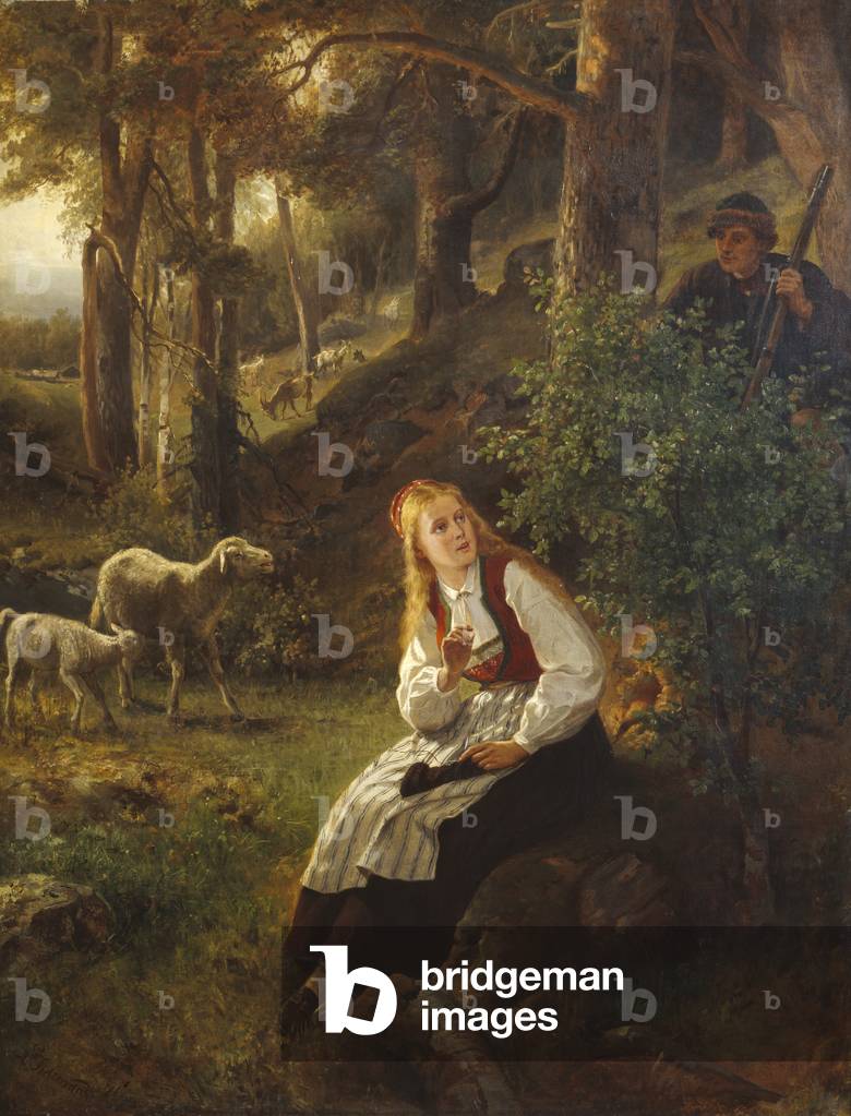 Bild von Gemälde "Das erste Treffen" 1871 von Adolph Tidemand