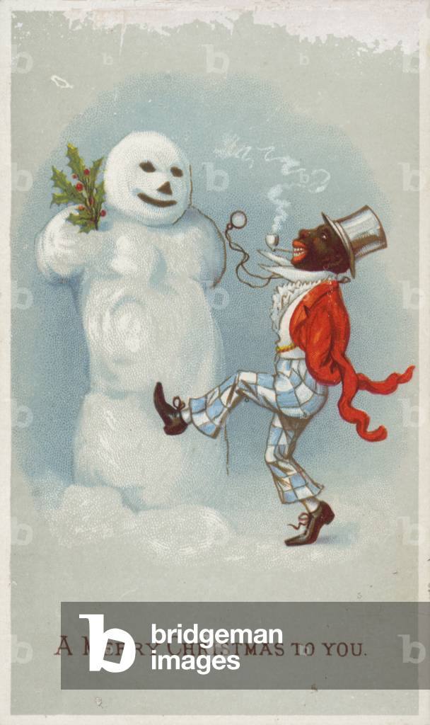 Negro und Schneemann Weihnachtskarte (chromolitho)