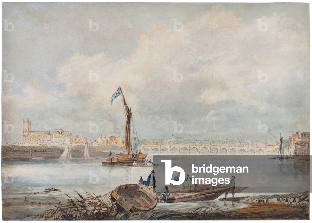 Bild von Zeichnung "Ein Blick auf London und die Themse von Vauxhall aus mit der Westminster Bridge (Aquarell 