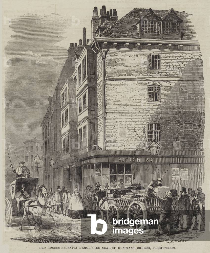 Case vecchie recentemente demolite vicino a St Dunstan's Church, Fleet-Street (incisione)