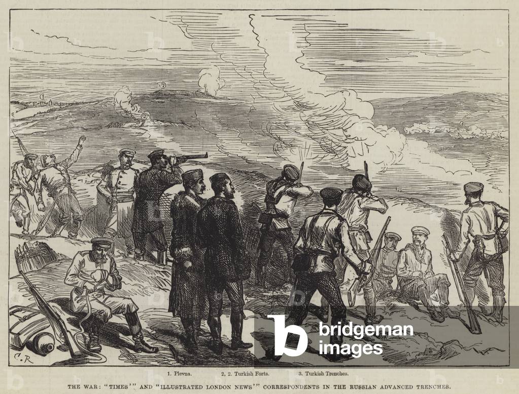 The War, «Times» 'e «Illustrated London News» 'Correspondents in the Russian Advanced Trenches (incisione)
