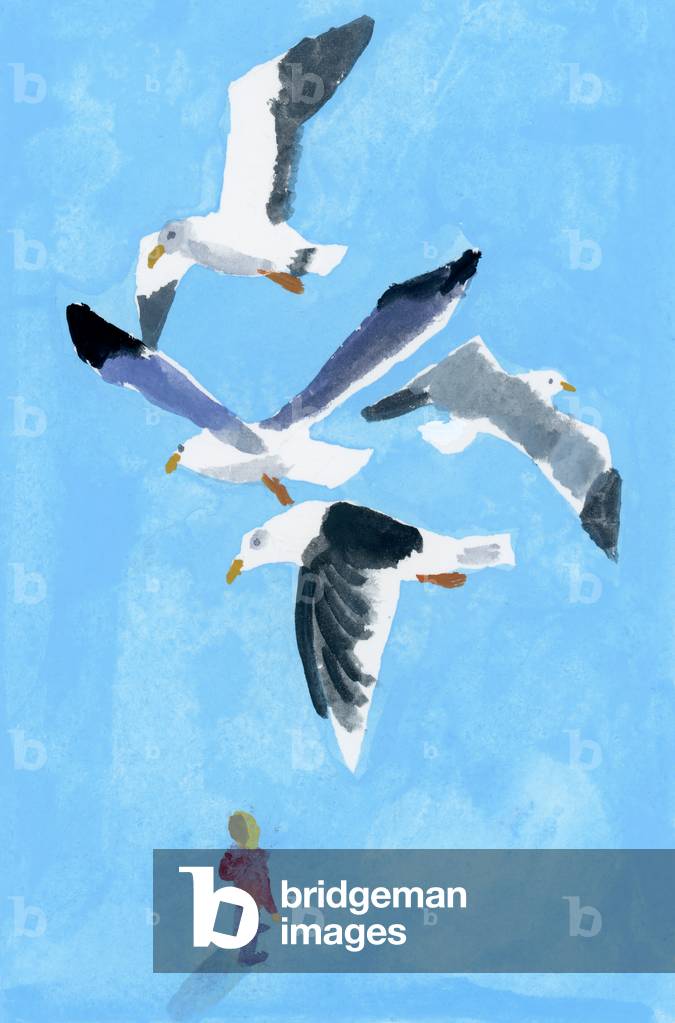 Un uomo che guarda l'uccello, 2017 (pittura)