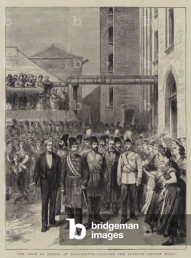 Der Schah von Persien in Manchester, Besuch der Egerton Cotton Mills (Gravur)