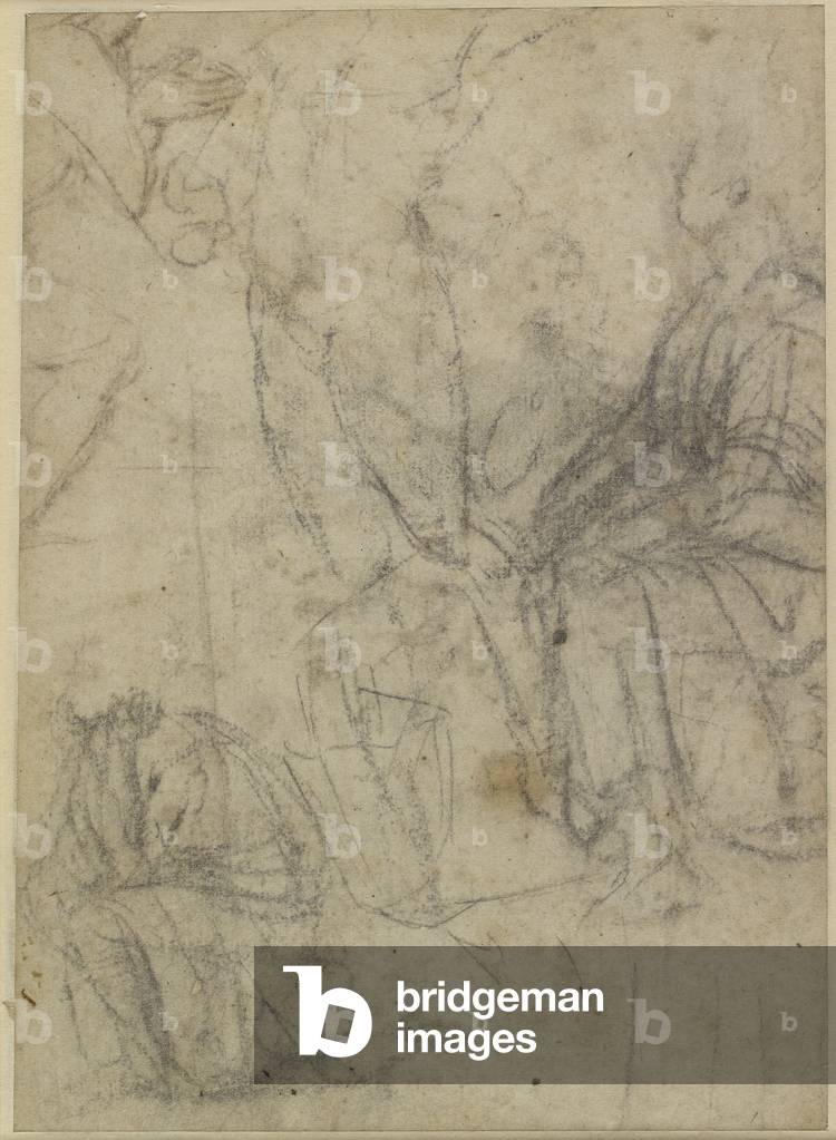 Bild von Zeichnung "Verso: Rough Sketches of kneeling Figures" von Raphael, b/w