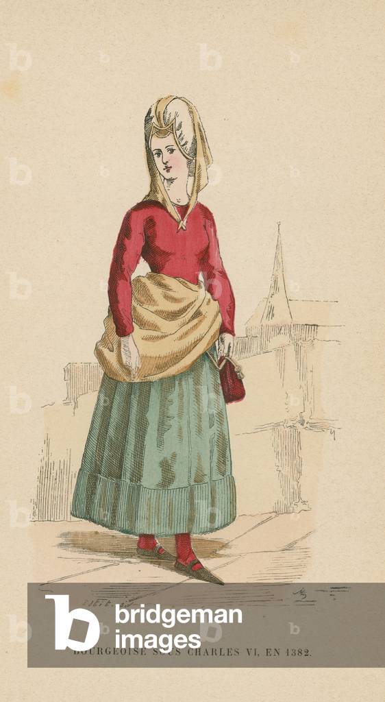 Immagine di Incisione "Francese borghese donna del regno di Carlo VI" 1801 di French School