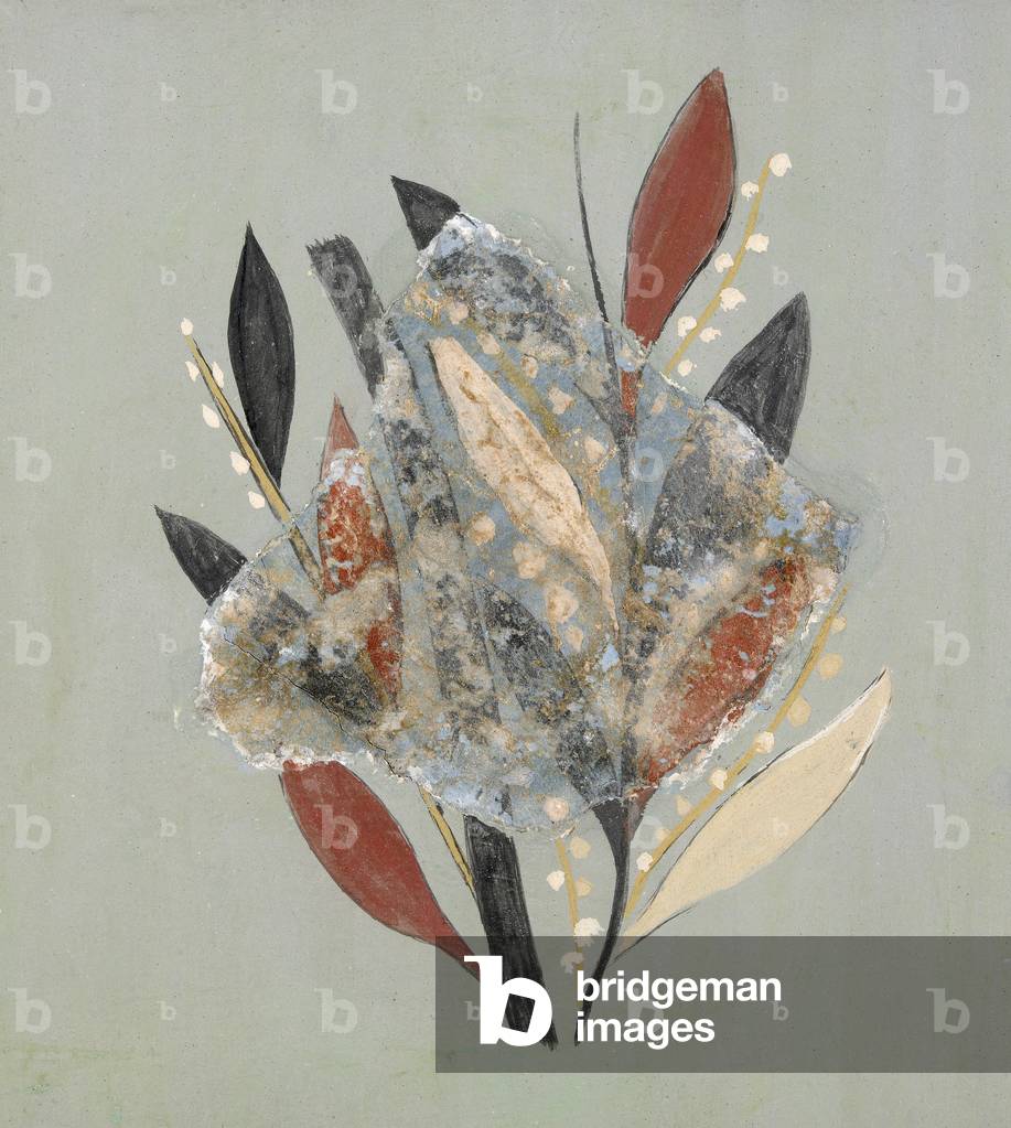 Freskenfragment mit blühenden Olivenzweigen, um 1800 v. Chr. -1700 v. Chr. (Gips; Pigment)