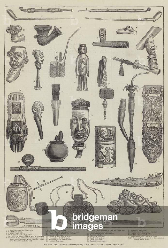 Ancient et Curious Tobacco Pipes 1873 par English School, b/w