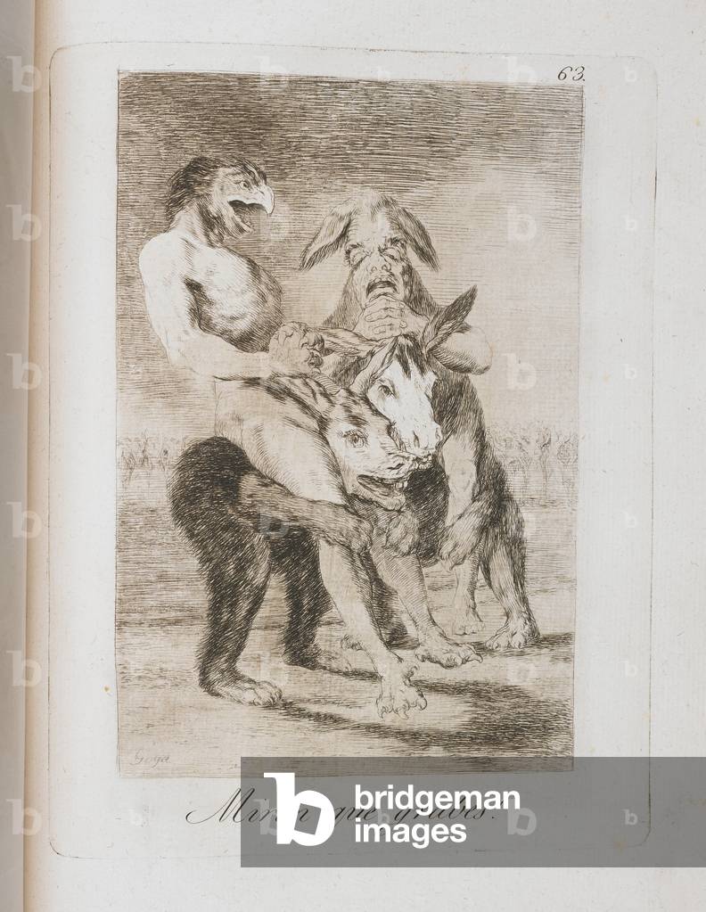 Image of Engraving depicting Plate from Los Caprichos, 1797-1798 by Francisco Jose de Goya y Lucientes, b/w