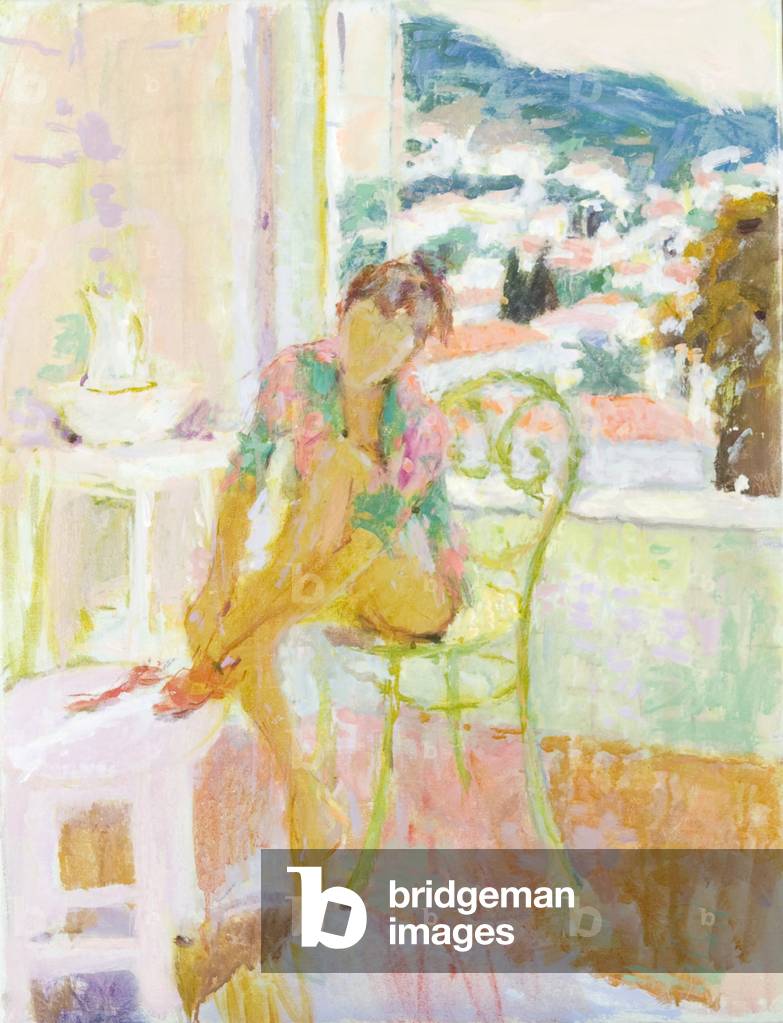 vestirsi sera luce olio su tela