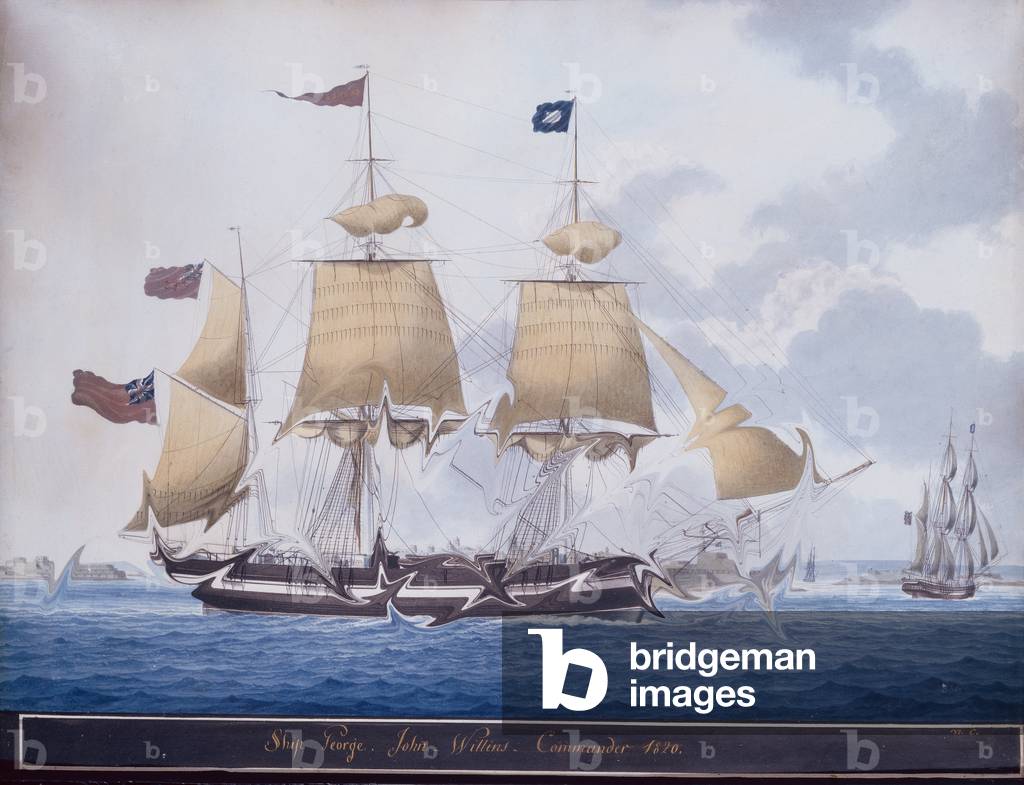 Immagine di Dipinto "Il Tre Maestro George al largo di Valetta Harbour" 1820 di Nicolas Cammillieri of Malta