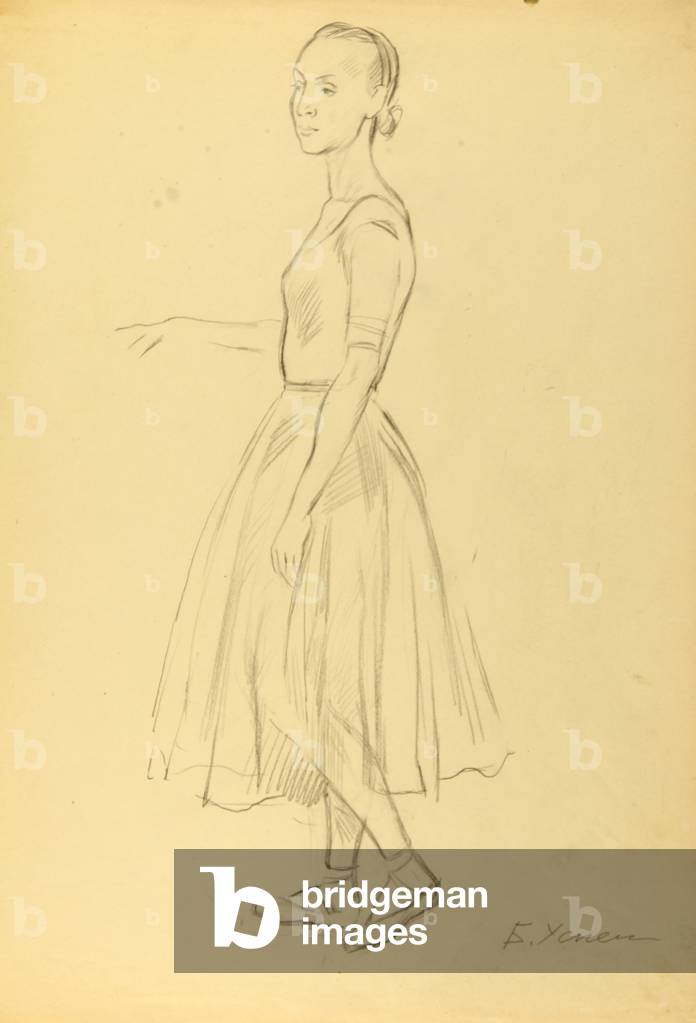 Immagine di Disegno "Prima Ballerina Ekaterina Maximova" 1972 di Boris Uspensky, b/w