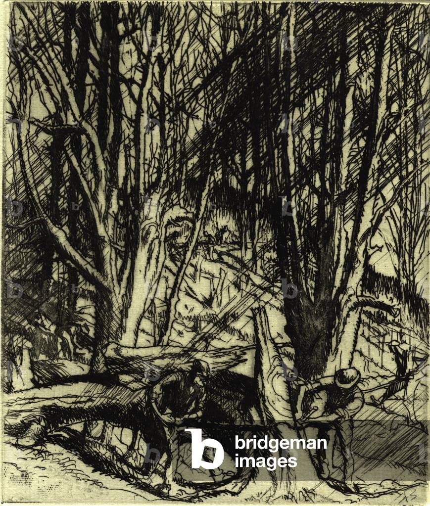 L'Ombre de la Croix : Débroussailleurs 1931 par Frank Brangwyn, b/w