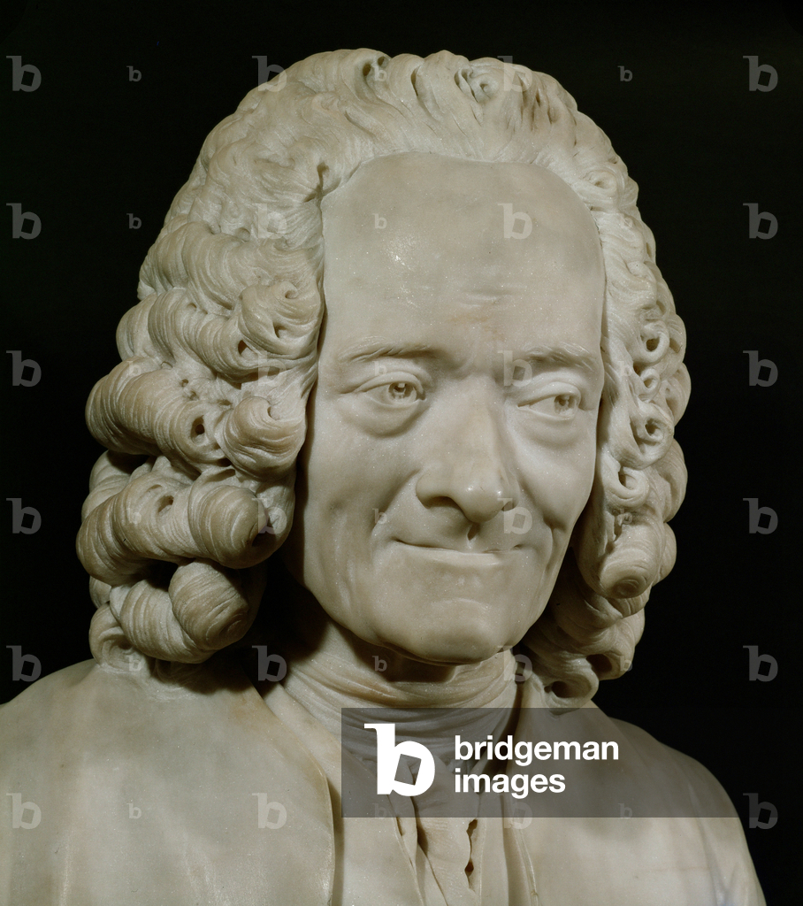 Image of Sculpture depicting Voltaire with wig … by Jean-Antoine Houdon