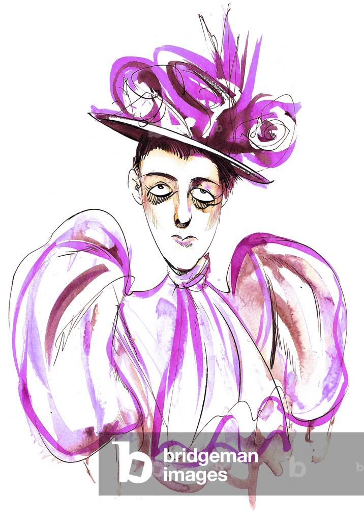 Edith Wharton - colour caricature of American novelist and short-story writer (1861-1937) by Neale Osborne
