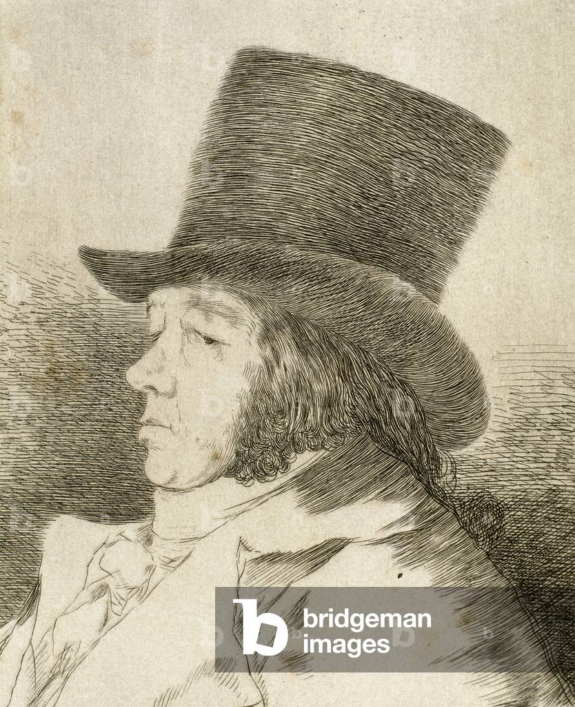 Image of Engraving depicting Francisco Goya (1746-1828), b/w
