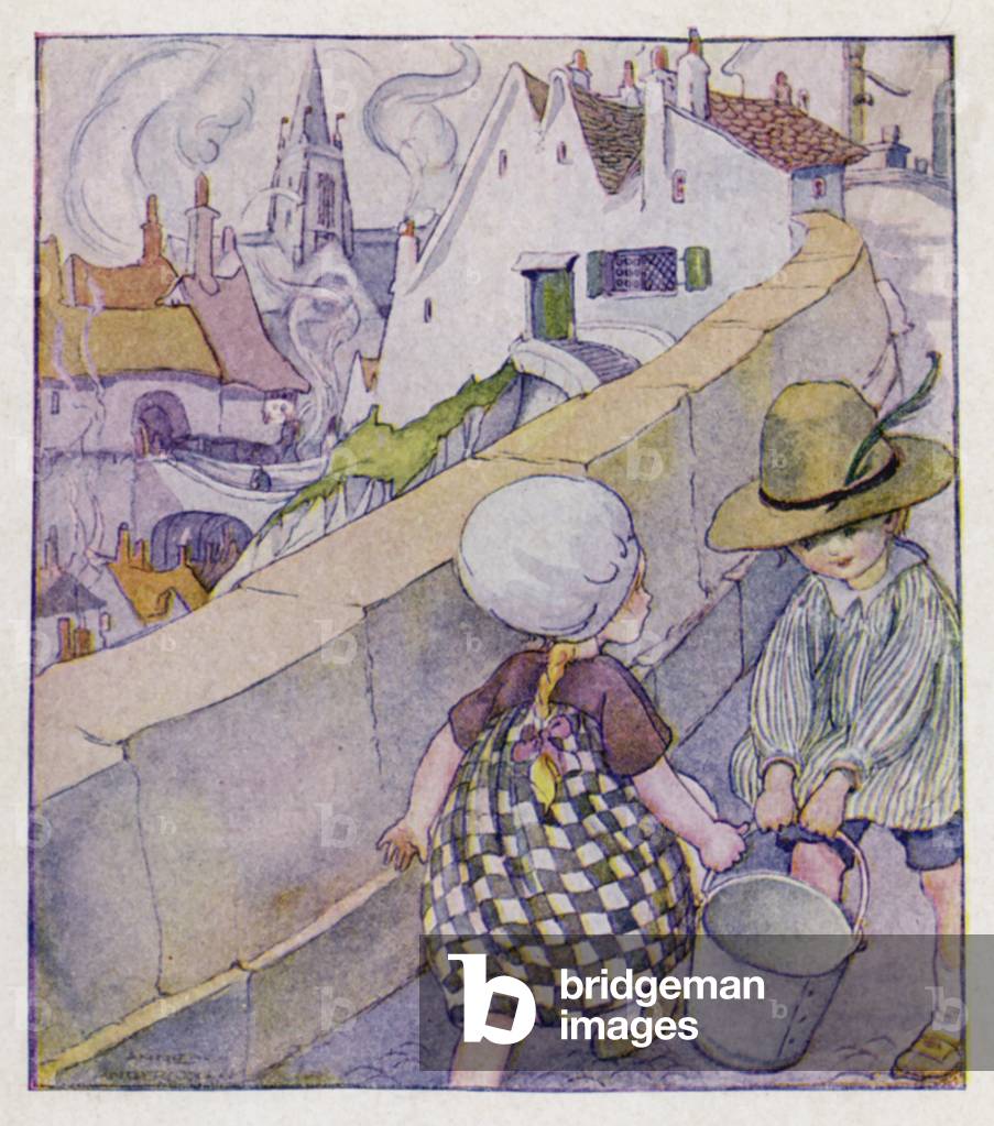 Nursery rhyme: Jack And Jill Went Up The Hill (colour litho) by Anne Anderson