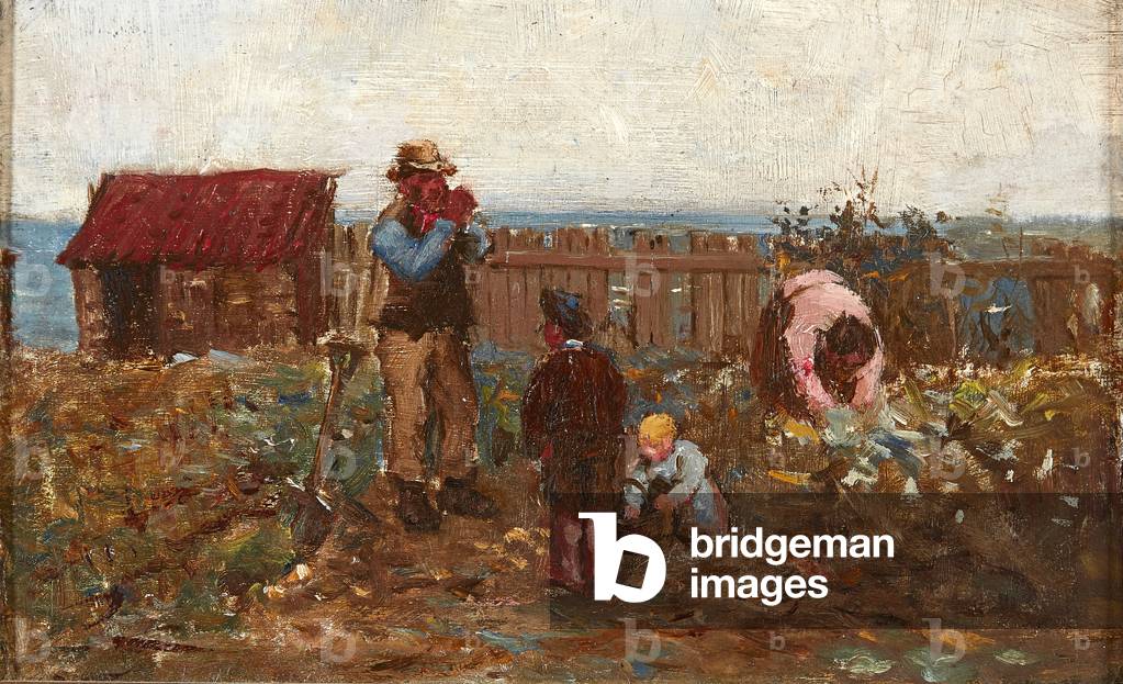 Image of Painting depicting Working in the Vegetable Patch (oil on board) by Robert McGregor