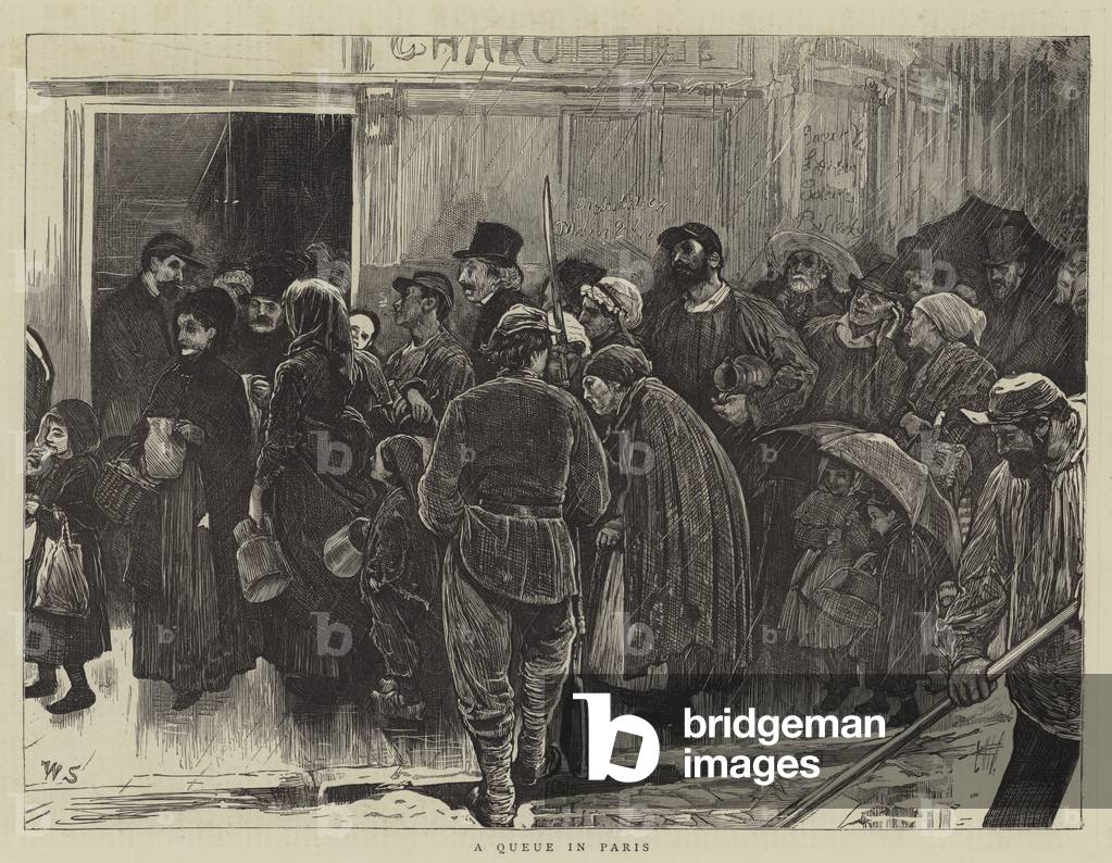 A Queue in Paris (engraving) by William Small, b/w
