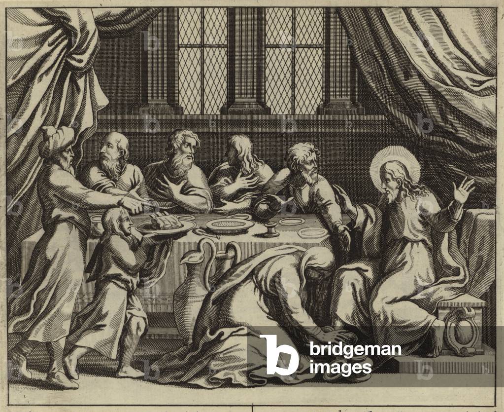 Jesus Christ anointed by a sinful woman at the house of Simon the Pharisee (engraving)