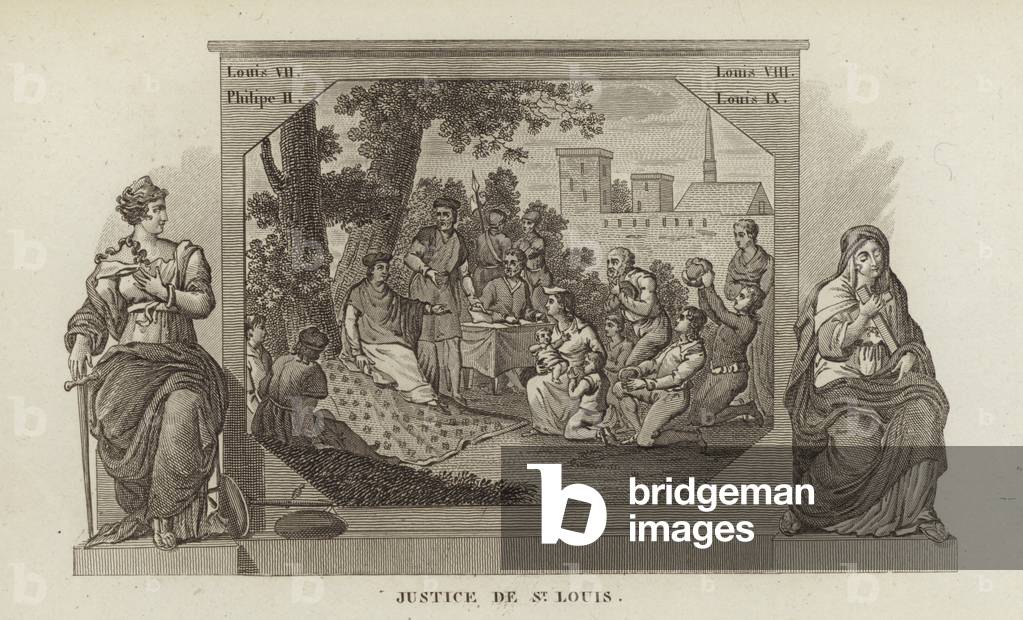 Image of King Louis IX of France dispensing justice beneath an oak by