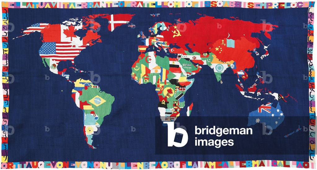 Weltkarte, 1991-94 (Stickerei auf Leinen)