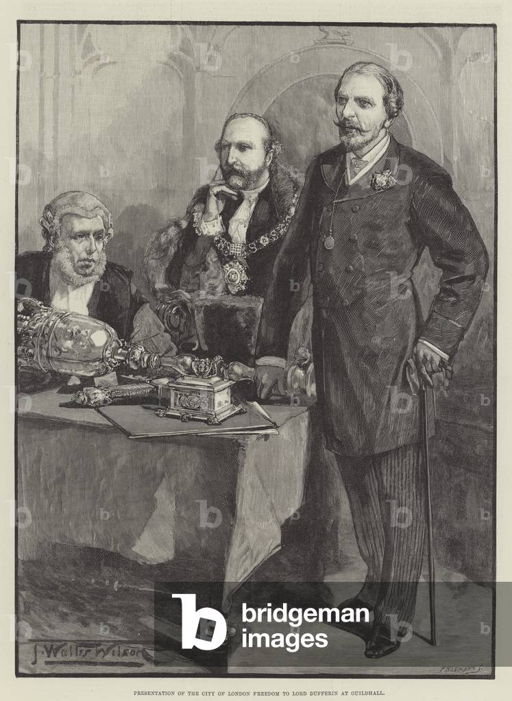 Presentation of the City of London Freedom to Lord Dufferin at Guildhall (engraving)